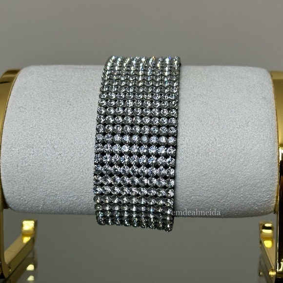 SOLD - Swarovski Crystal Mesh 9 Row Silver Tone Statement Bracelet Daniel Paris - Picture 3 of 10